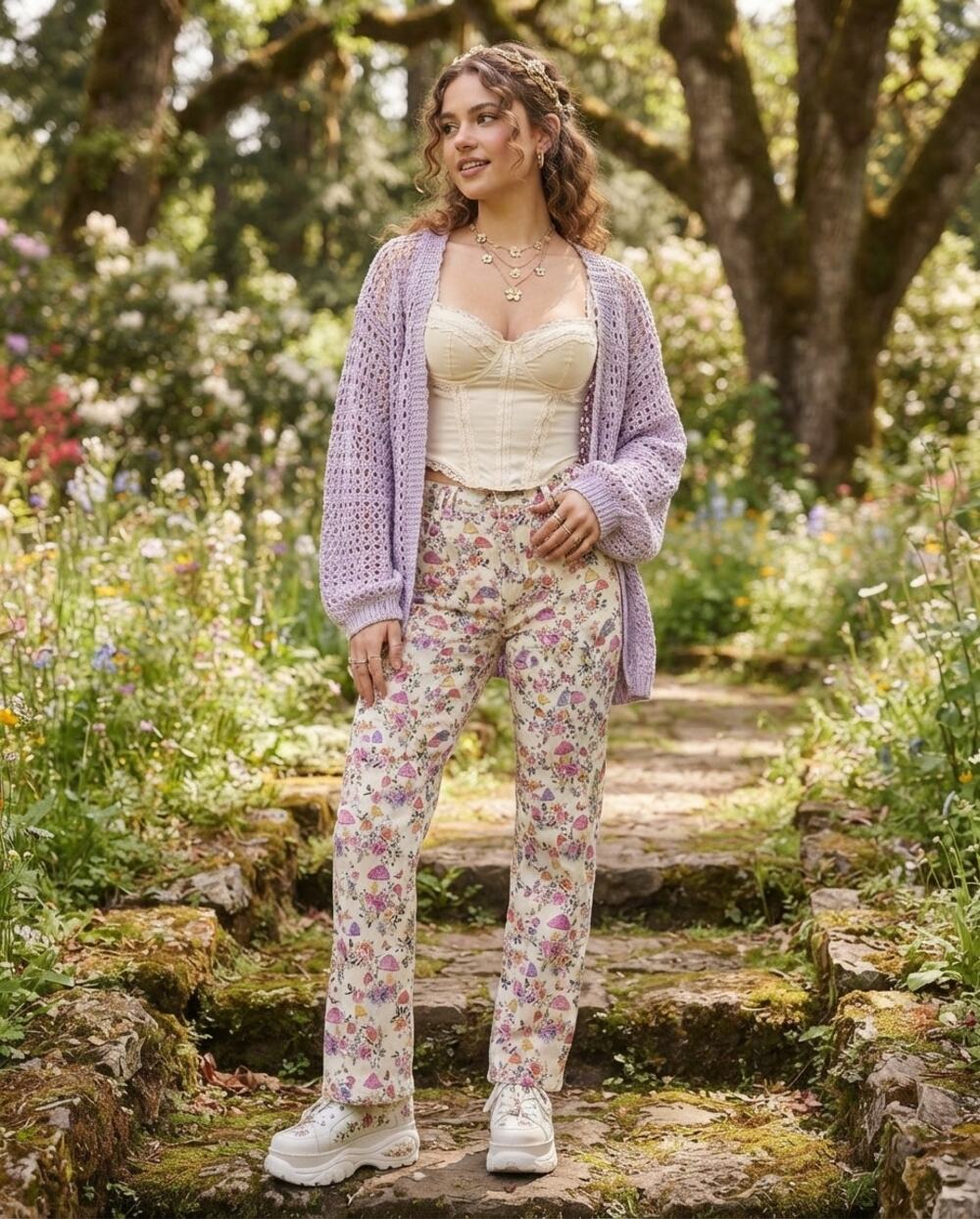 Sugar Thrillz Y2K Whimsigoth Floral Mushroomcore Straight Pants Fairycore M